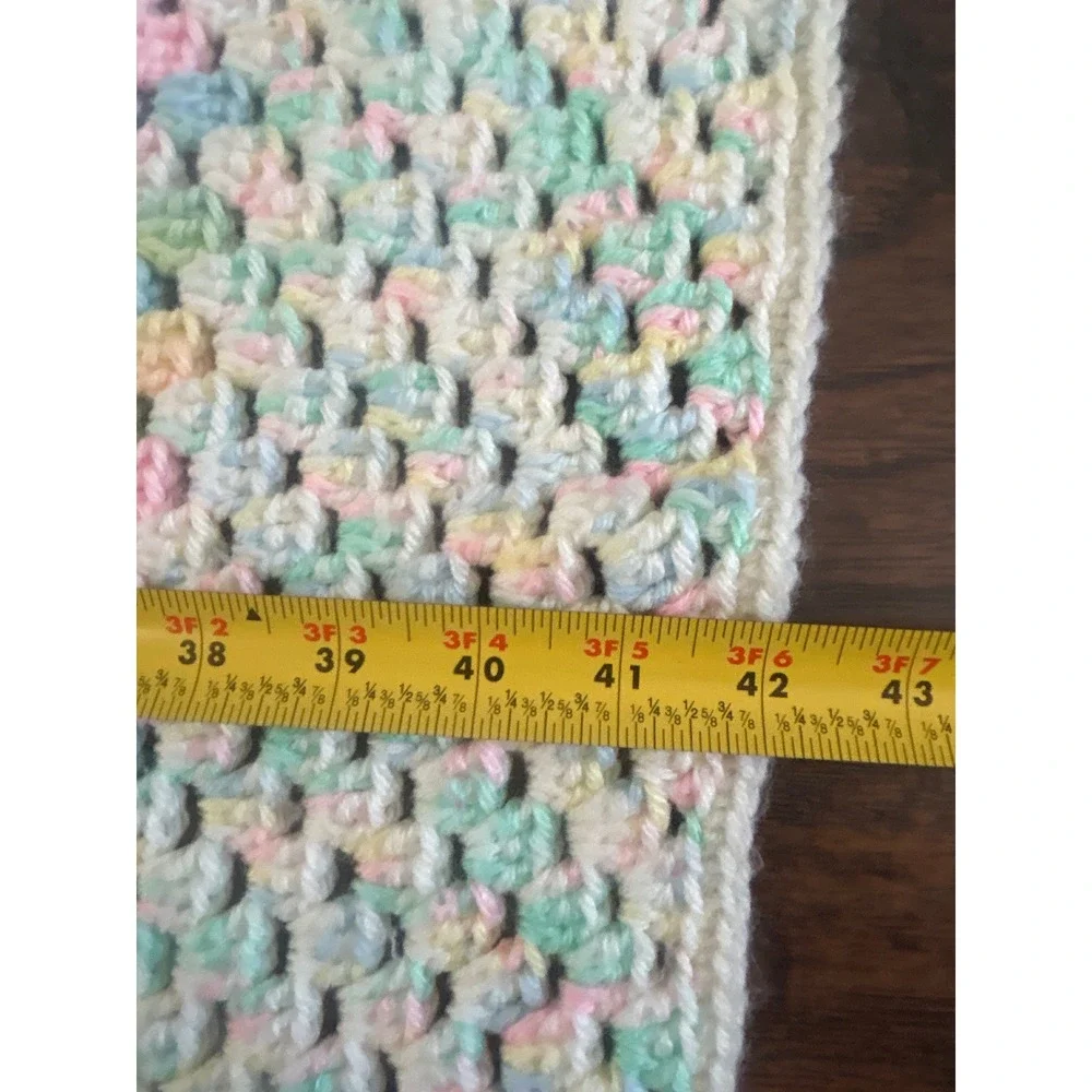 Handmade Crochet Baby Blanket Pastel Pink Green Blue Nursery Throw Muli-Color